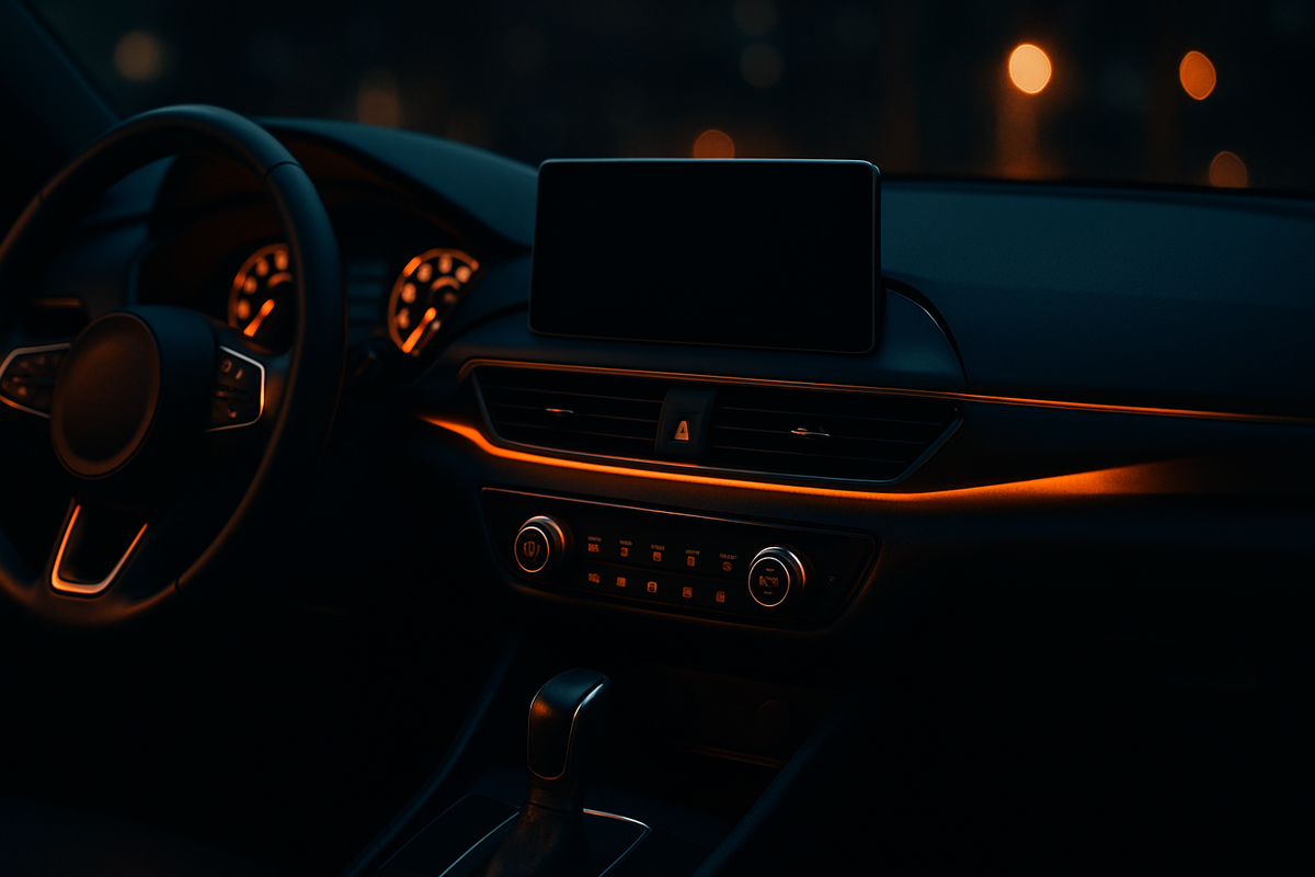 DCP homepage hero background - dark car interior with amber accent lighting