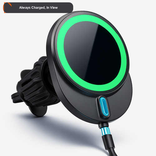 Joyroom Wireless Charging Car Mount - always charged, in view